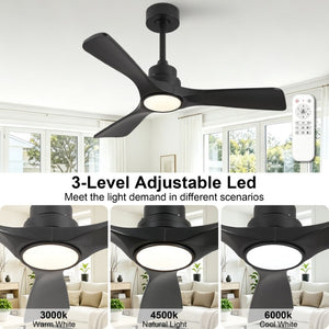 English Elm 42-Inch Matte Black Propeller Ceiling Fan with DC Copper Motor and Smart LED Dimming W2991P521213