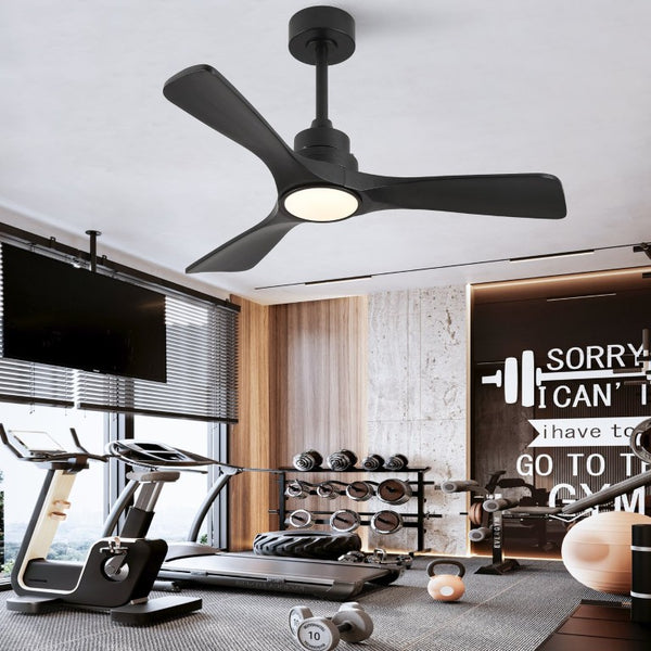 English Elm 42-Inch Matte Black Propeller Ceiling Fan with DC Copper Motor and Smart LED Dimming W2991P521213