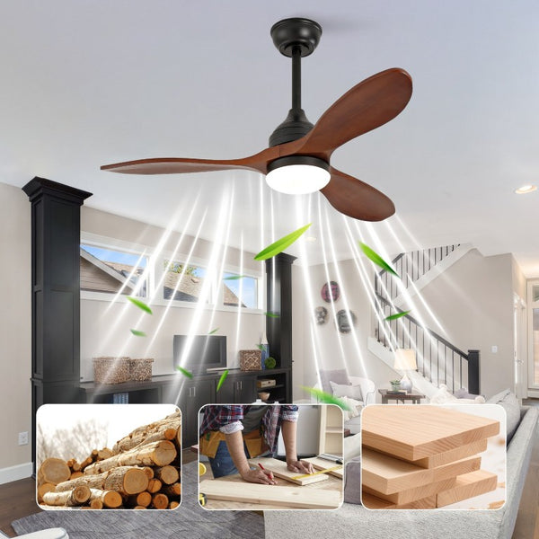 English Elm 42-Inch Solid Sycamore Blade Ceiling Fan with LED Light Remote and Quiet DC Motor W2991P521217