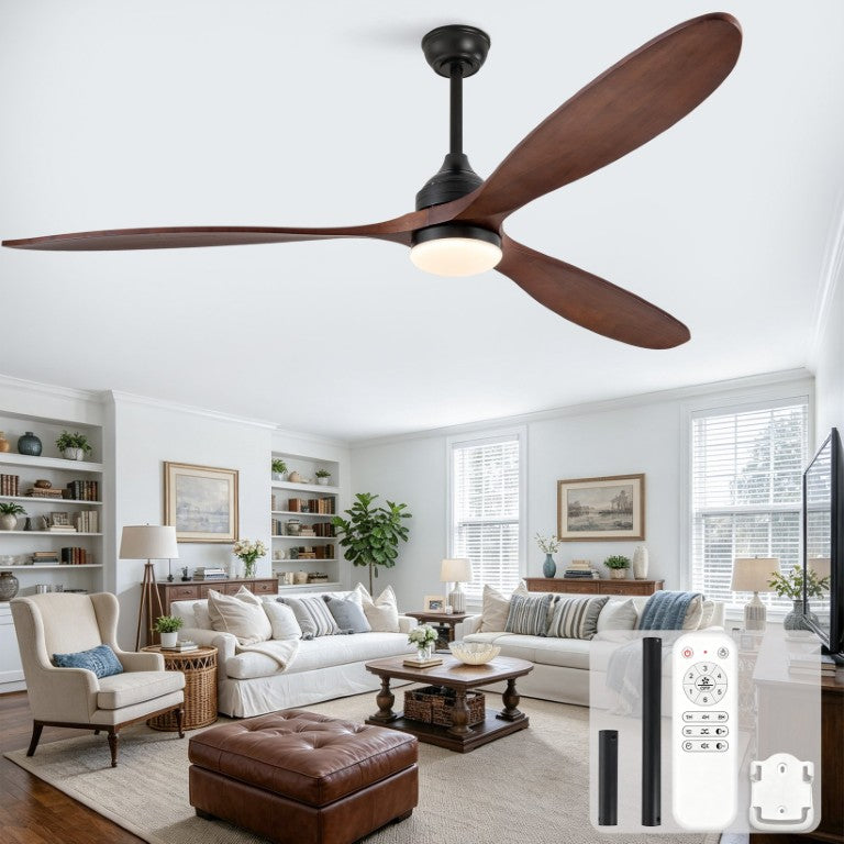 English Elm 70-Inch Solid Walnut Blade Ceiling Fan with DC Motor Dimmable LED and Remote W2991P521218