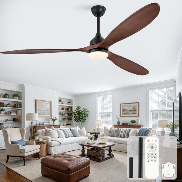 English Elm 70-Inch Solid Walnut Blade Ceiling Fan with DC Motor Dimmable LED and Remote W2991P521218