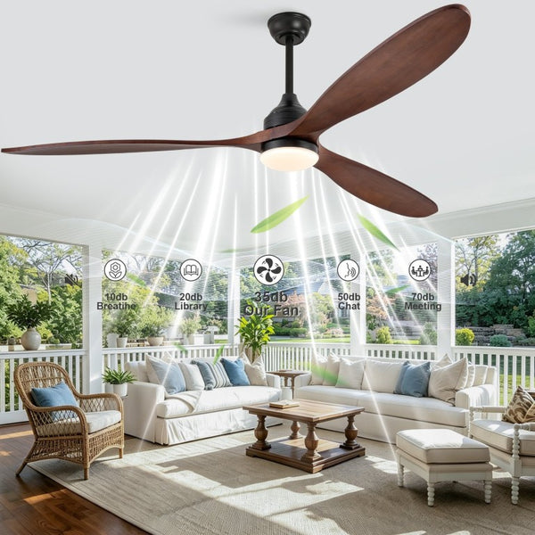 English Elm 70-Inch Solid Walnut Blade Ceiling Fan with DC Motor Dimmable LED and Remote W2991P521218