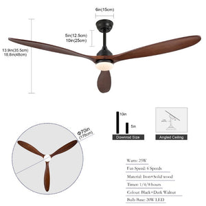 English Elm 70-Inch Solid Walnut Blade Ceiling Fan with DC Motor Dimmable LED and Remote W2991P521218