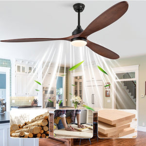 English Elm 70-Inch Solid Walnut Blade Ceiling Fan with DC Motor Dimmable LED and Remote W2991P521218