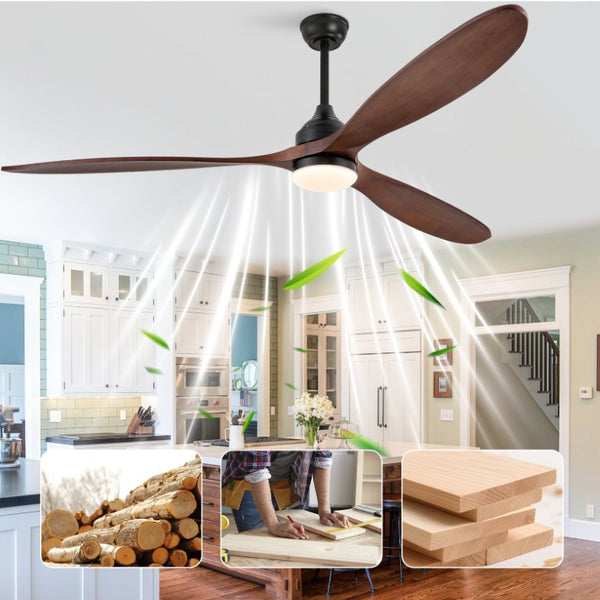 English Elm 70-Inch Solid Walnut Blade Ceiling Fan with DC Motor Dimmable LED and Remote W2991P521218