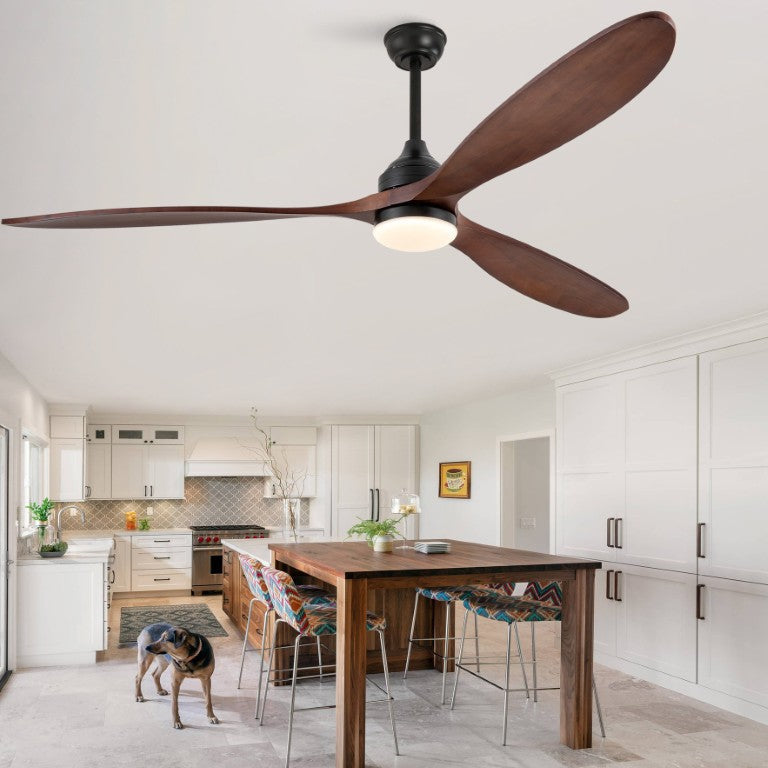 English Elm 70-Inch Solid Walnut Blade Ceiling Fan with DC Motor Dimmable LED and Remote W2991P521218