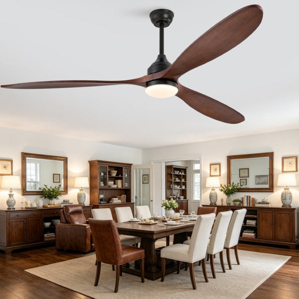 English Elm 70-Inch Solid Walnut Blade Ceiling Fan with DC Motor Dimmable LED and Remote W2991P521218
