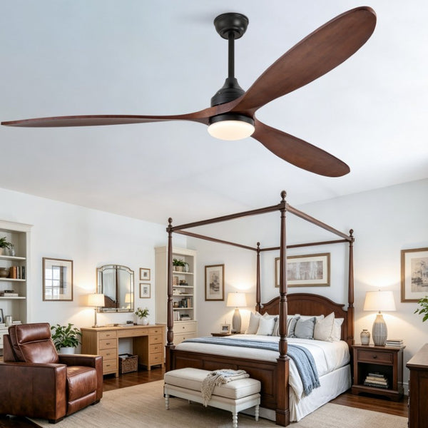 English Elm 70-Inch Solid Walnut Blade Ceiling Fan with DC Motor Dimmable LED and Remote W2991P521218