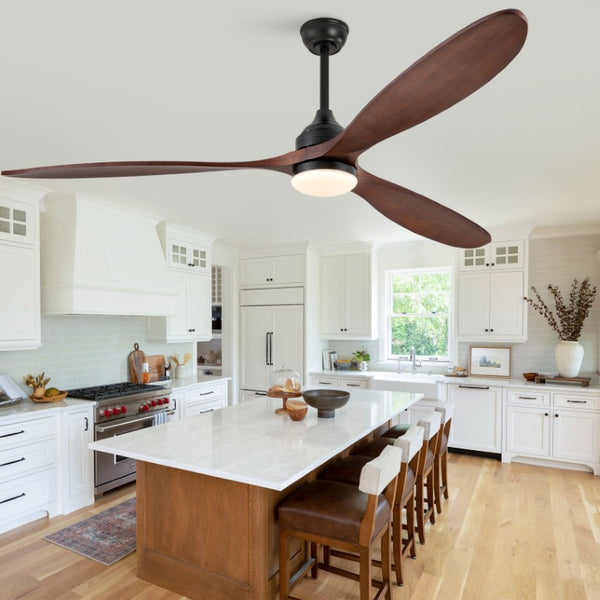 English Elm 70-Inch Solid Walnut Blade Ceiling Fan with DC Motor Dimmable LED and Remote W2991P521218
