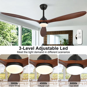 English Elm 70-Inch Solid Walnut Blade Ceiling Fan with DC Motor Dimmable LED and Remote W2991P521218