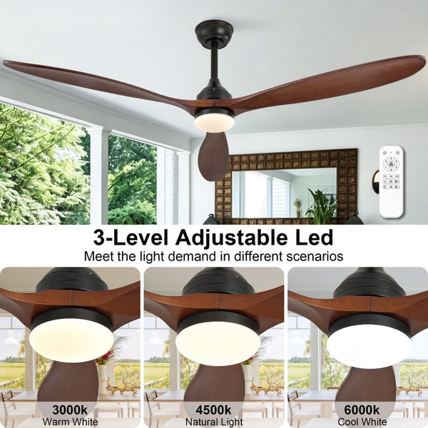 English Elm 70-Inch Solid Walnut Blade Ceiling Fan with DC Motor Dimmable LED and Remote W2991P521218