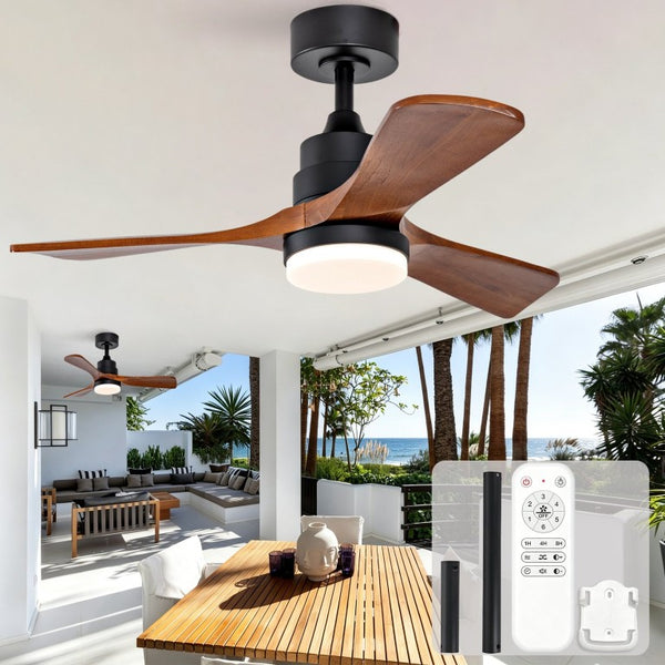 English Elm 36-Inch Ceiling Fan with Walnut Wood Blades LED Light and Quiet DC Motor for Small Rooms W2991P521219