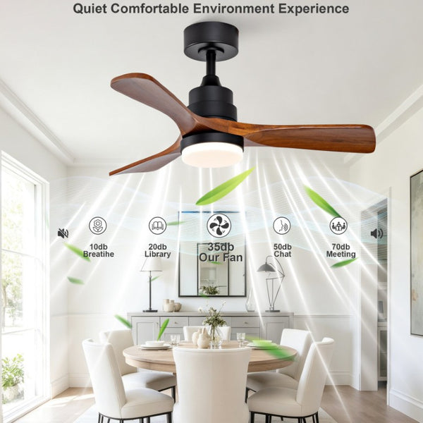English Elm 36-Inch Ceiling Fan with Walnut Wood Blades LED Light and Quiet DC Motor for Small Rooms W2991P521219
