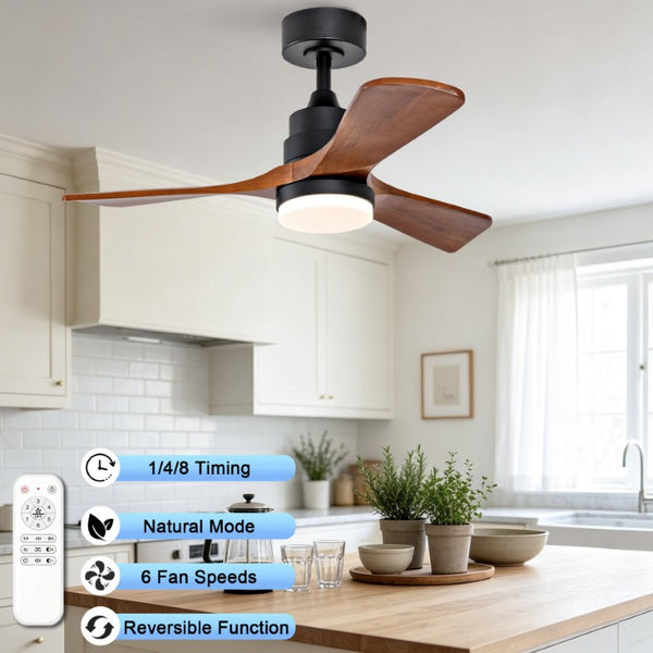 English Elm 36-Inch Ceiling Fan with Walnut Wood Blades LED Light and Quiet DC Motor for Small Rooms W2991P521219