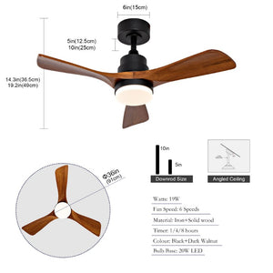 English Elm 36-Inch Ceiling Fan with Walnut Wood Blades LED Light and Quiet DC Motor for Small Rooms W2991P521219