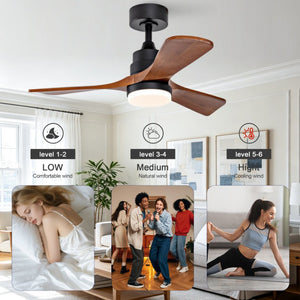 English Elm 36-Inch Ceiling Fan with Walnut Wood Blades LED Light and Quiet DC Motor for Small Rooms W2991P521219
