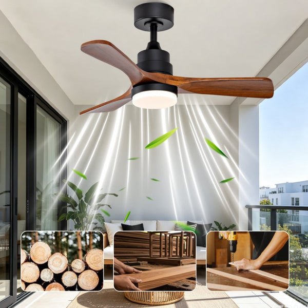English Elm 36-Inch Ceiling Fan with Walnut Wood Blades LED Light and Quiet DC Motor for Small Rooms W2991P521219