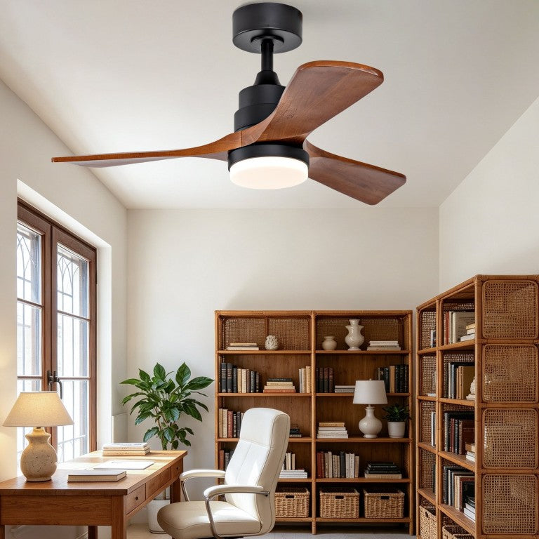 English Elm 36-Inch Ceiling Fan with Walnut Wood Blades LED Light and Quiet DC Motor for Small Rooms W2991P521219