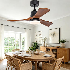 English Elm 36-Inch Ceiling Fan with Walnut Wood Blades LED Light and Quiet DC Motor for Small Rooms W2991P521219