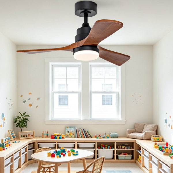 English Elm 36-Inch Ceiling Fan with Walnut Wood Blades LED Light and Quiet DC Motor for Small Rooms W2991P521219