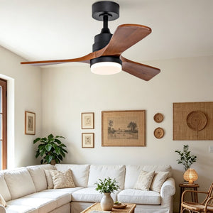 English Elm 36-Inch Ceiling Fan with Walnut Wood Blades LED Light and Quiet DC Motor for Small Rooms W2991P521219