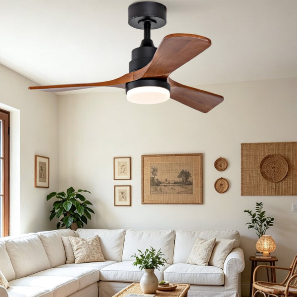 English Elm 36-Inch Ceiling Fan with Walnut Wood Blades LED Light and Quiet DC Motor for Small Rooms W2991P521219