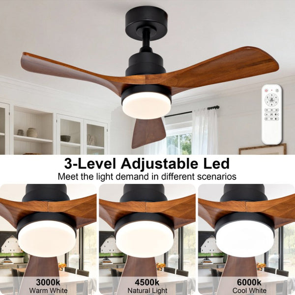 English Elm 36-Inch Ceiling Fan with Walnut Wood Blades LED Light and Quiet DC Motor for Small Rooms W2991P521219