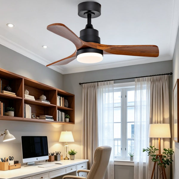 English Elm 36-Inch Ceiling Fan with Walnut Wood Blades LED Light and Quiet DC Motor for Small Rooms W2991P521219