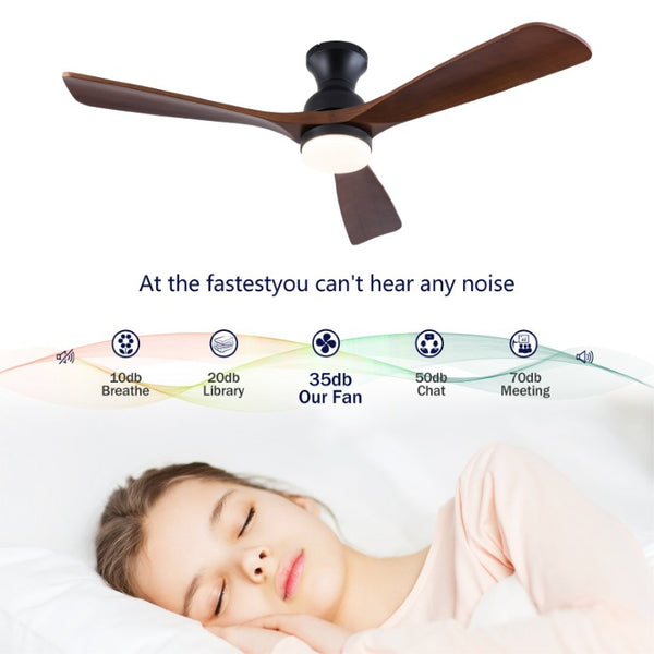 English Elm Hot 52 Inch Black Ceiling Fan Solid Sycamore Blades Dimmable LED Remote DC Motor W2991P521220