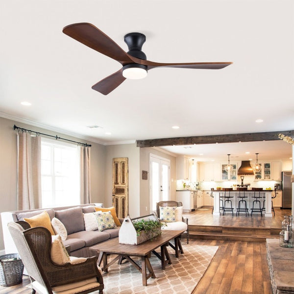 English Elm Hot 52 Inch Black Ceiling Fan Solid Sycamore Blades Dimmable LED Remote DC Motor W2991P521220