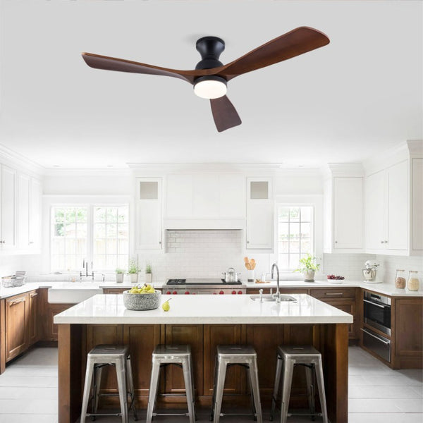 English Elm Hot 52 Inch Black Ceiling Fan Solid Sycamore Blades Dimmable LED Remote DC Motor W2991P521220