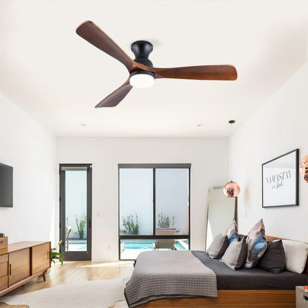 English Elm Hot 52 Inch Black Ceiling Fan Solid Sycamore Blades Dimmable LED Remote DC Motor W2991P521220