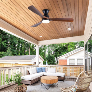English Elm Hot 52 Inch Black Ceiling Fan Solid Sycamore Blades Dimmable LED Remote DC Motor W2991P521220