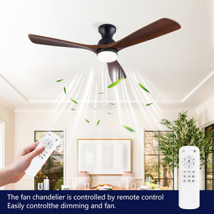 English Elm Hot 52 Inch Black Ceiling Fan Solid Sycamore Blades Dimmable LED Remote DC Motor W2991P521220