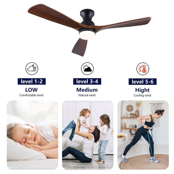 English Elm Hot 52 Inch Black Ceiling Fan Solid Sycamore Blades Dimmable LED Remote DC Motor W2991P521220