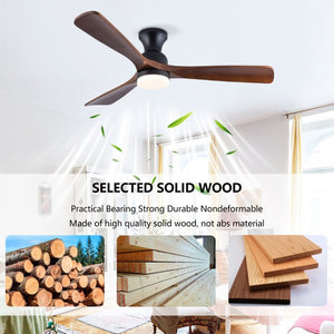 English Elm Hot 52 Inch Black Ceiling Fan Solid Sycamore Blades Dimmable LED Remote DC Motor W2991P521220