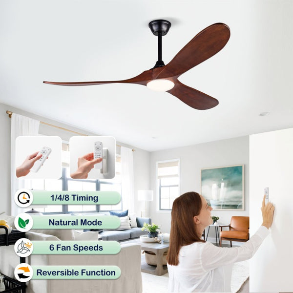 English Elm New 52 Inch Sycamore Wood Blade Ceiling Fan with LED Light and Remote for Living Room W2991P521231