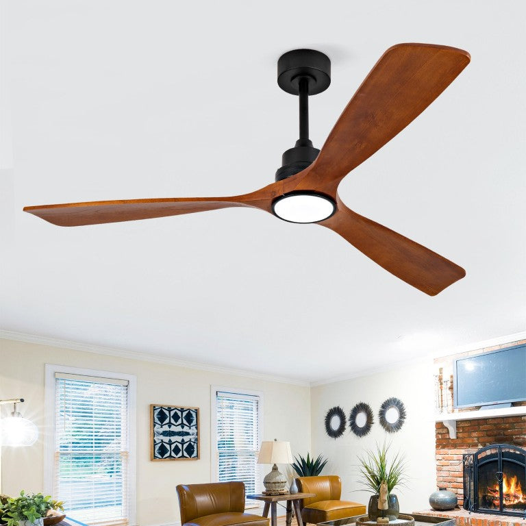 English Elm New Sycamore Wood Blade Ceiling Fan with Tunable LED Light and Reversible DC Motor Black + Dark Walnut - B W2991P521493