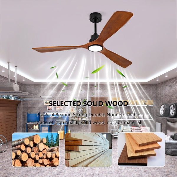 English Elm New Sycamore Wood Blade Ceiling Fan with Tunable LED Light and Reversible DC Motor Black + Dark Walnut - B W2991P521493