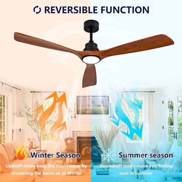 English Elm New Sycamore Wood Blade Ceiling Fan with Tunable LED Light and Reversible DC Motor Black + Dark Walnut - B W2991P521493