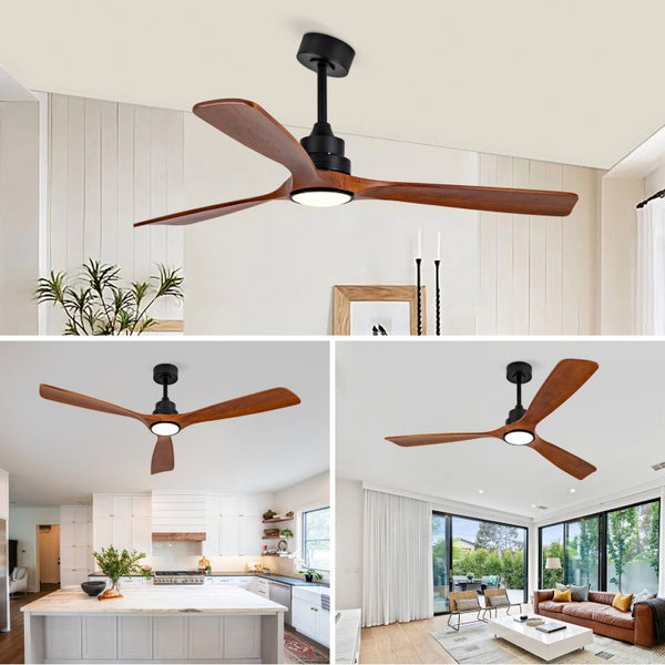 English Elm New Sycamore Wood Blade Ceiling Fan with Tunable LED Light and Reversible DC Motor Black + Dark Walnut - B W2991P521493