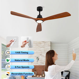 English Elm New Sycamore Wood Blade Ceiling Fan with Tunable LED Light and Reversible DC Motor Black + Dark Walnut - B W2991P521493