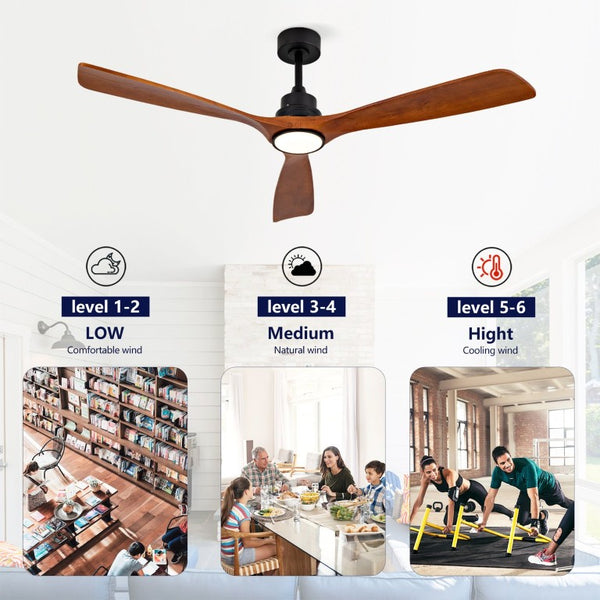 English Elm New Sycamore Wood Blade Ceiling Fan with Tunable LED Light and Reversible DC Motor Black + Dark Walnut - B W2991P521493