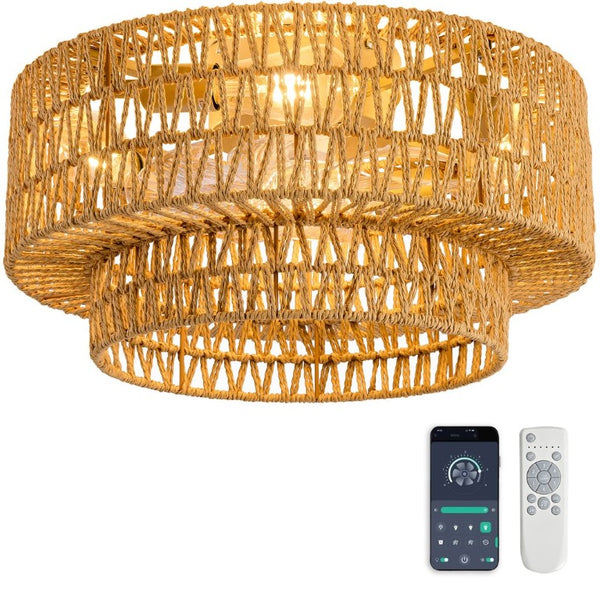 English Elm 19-Inch Woven Paper-Cord Cage Ceiling Fan with App Control and Six Speed Settings W2991P521747