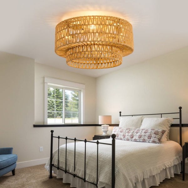 English Elm 19-Inch Woven Paper-Cord Cage Ceiling Fan with App Control and Six Speed Settings W2991P521747
