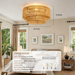 English Elm 19-Inch Woven Paper-Cord Cage Ceiling Fan with App Control and Six Speed Settings W2991P521747