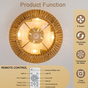 English Elm 19-Inch Woven Paper-Cord Cage Ceiling Fan with App Control and Six Speed Settings W2991P521747