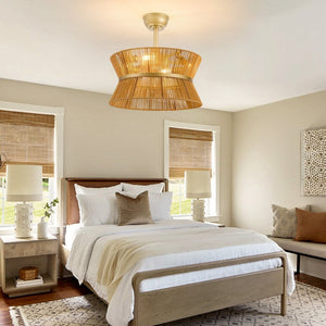 English Elm 19-Inch Hand-Woven Paper-Cord Bohemian Ceiling Fan with App Control and Gold Accent Band W2991P521751