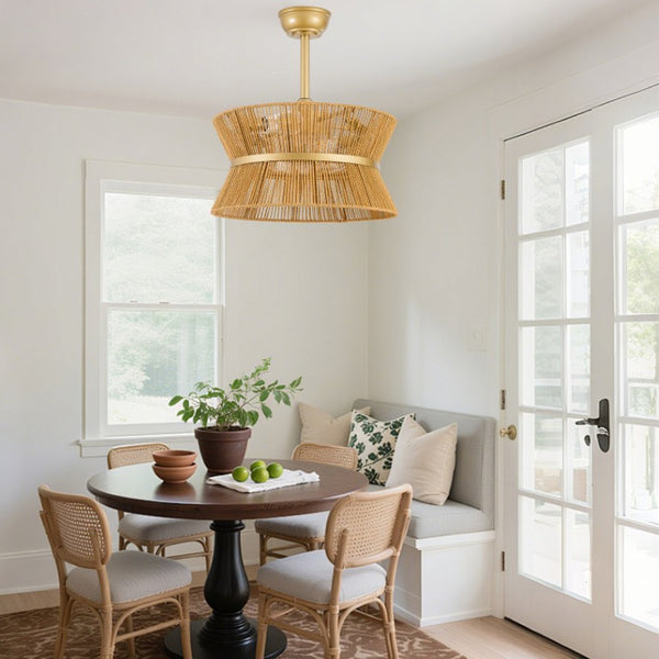 English Elm 19-Inch Hand-Woven Paper-Cord Bohemian Ceiling Fan with App Control and Gold Accent Band W2991P521751