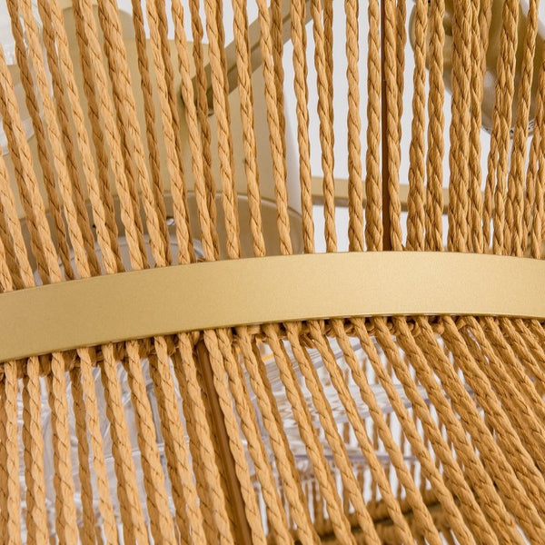English Elm 19-Inch Hand-Woven Paper-Cord Bohemian Ceiling Fan with App Control and Gold Accent Band W2991P521751